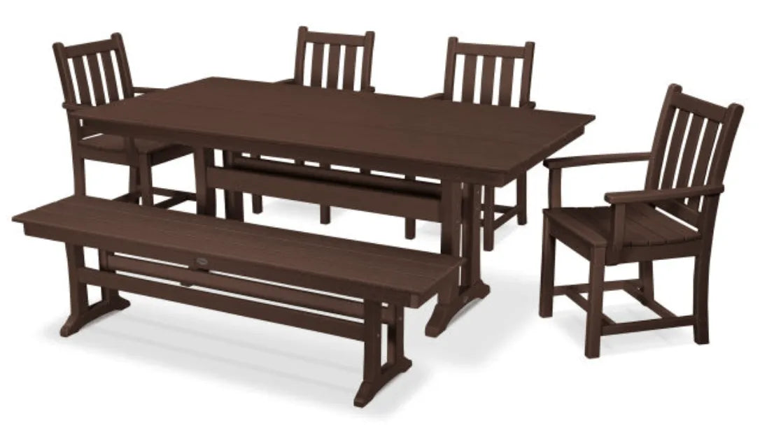 Polywood Dining Set Mahogany POLYWOOD® Traditional Garden Arm Chair 6-Piece Farmhouse Dining Set