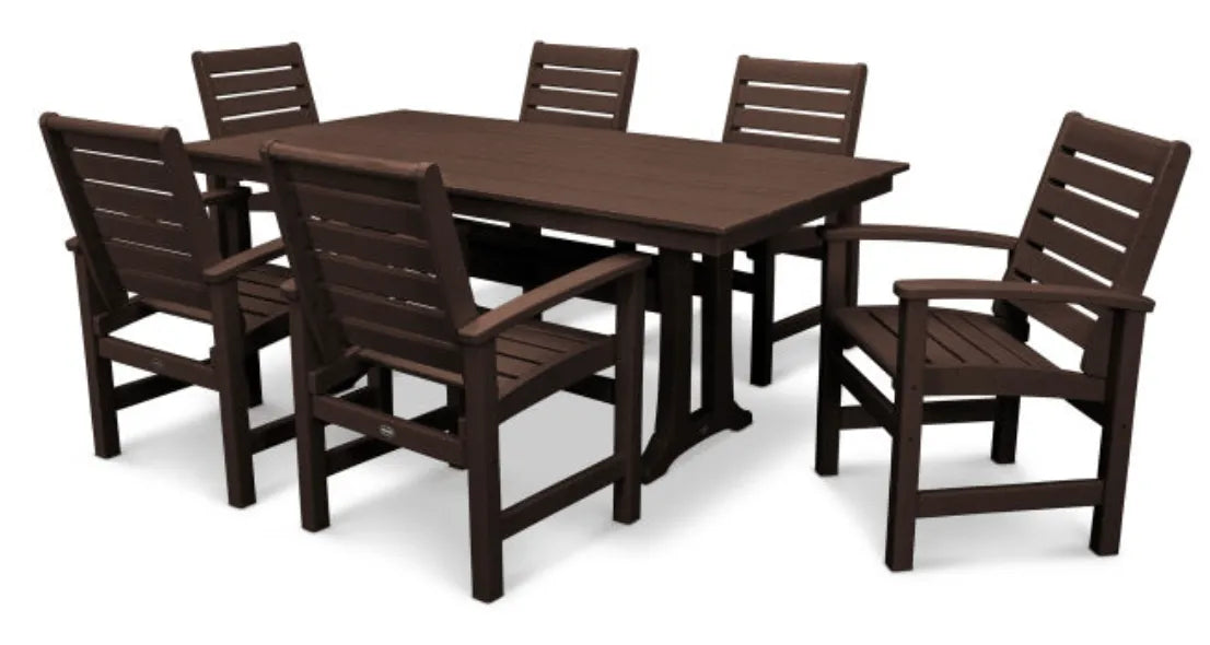 Polywood Dining Set Mahogany POLYWOOD® Signature 7-Piece Farmhouse Dining Set with Trestle Legs