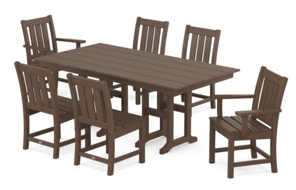 Polywood Dining Set Mahogany / Pedestal Legs POLYWOOD® Oxford 7-Piece Farmhouse Dining Set