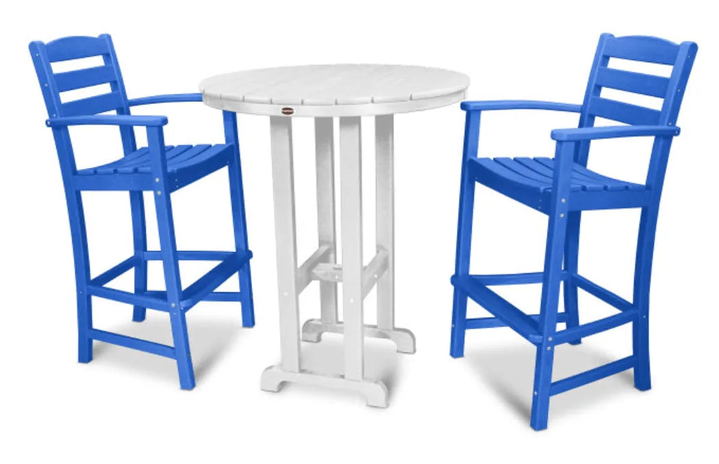 Polywood Dining Set Pacific Blue POLYWOOD® La Casa Café 3-Piece Round Farmhouse Bar Set