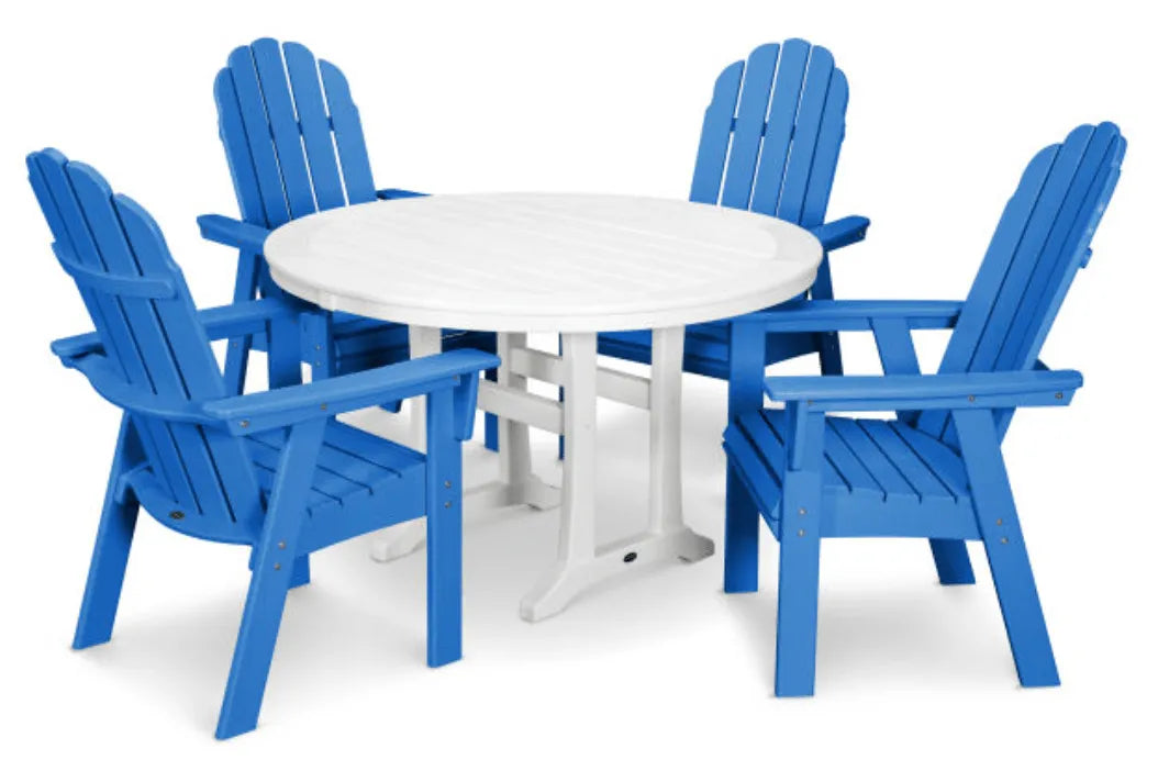 Polywood Dining Set Pacific Blue POLYWOOD® Vineyard Curveback Adirondack 5-Piece Nautical Trestle Dining Set