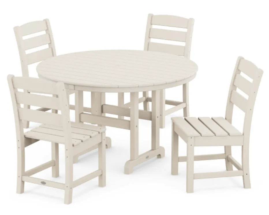 Polywood Dining Set Sand POLYWOOD® Lakeside 5-Piece Round Farmhouse Side Chair Dining Set