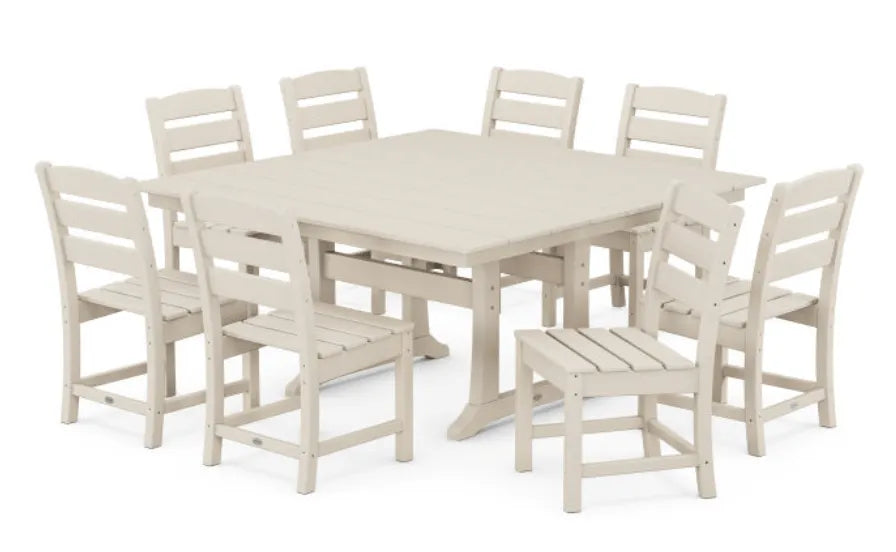 Polywood Dining Set Sand POLYWOOD® Lakeside 9-Piece Farmhouse Trestle Dining Set