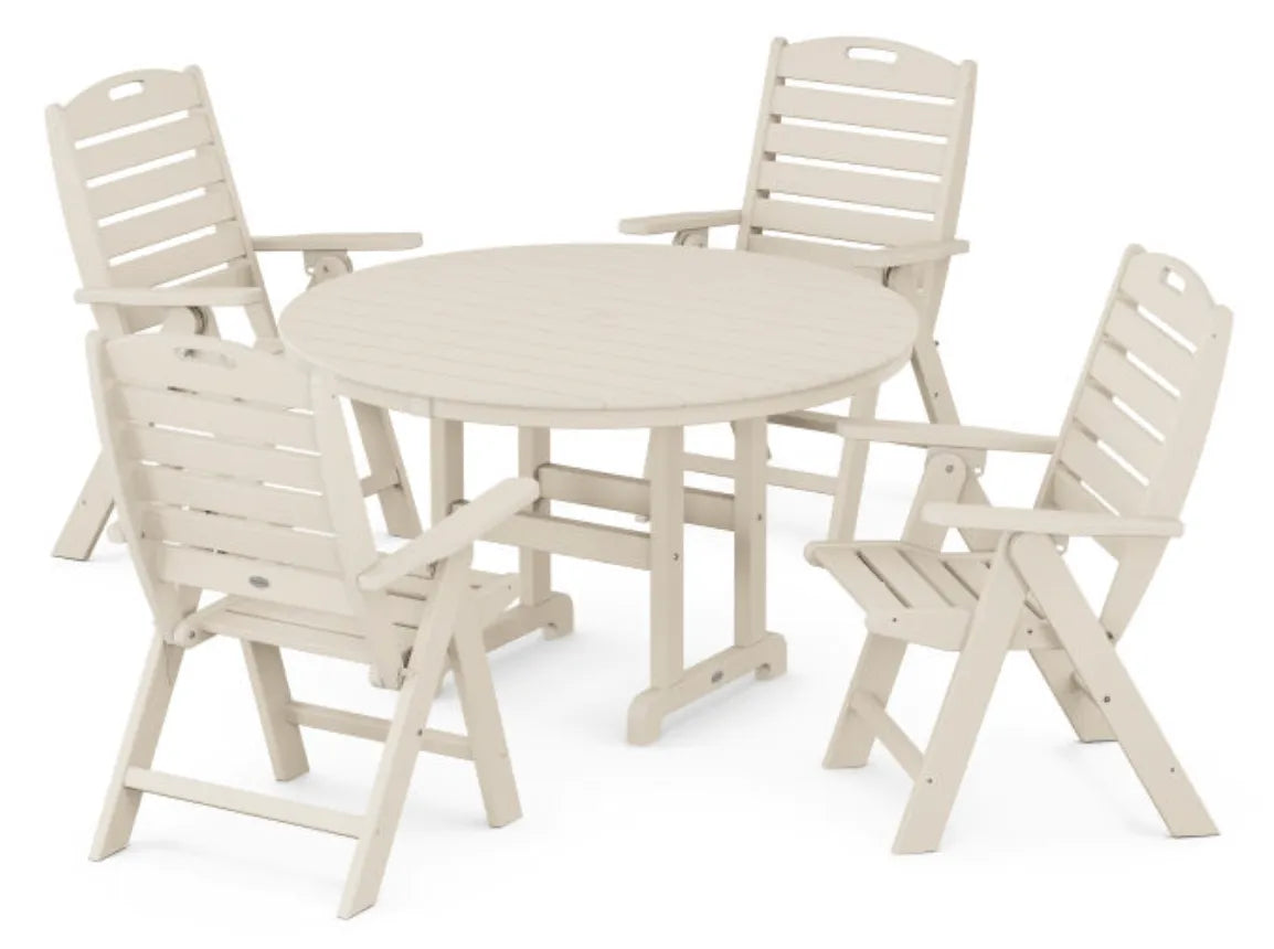 Polywood Dining Set Sand POLYWOOD® Nautical Folding Chair 5-Piece Round Farmhouse Dining Set
