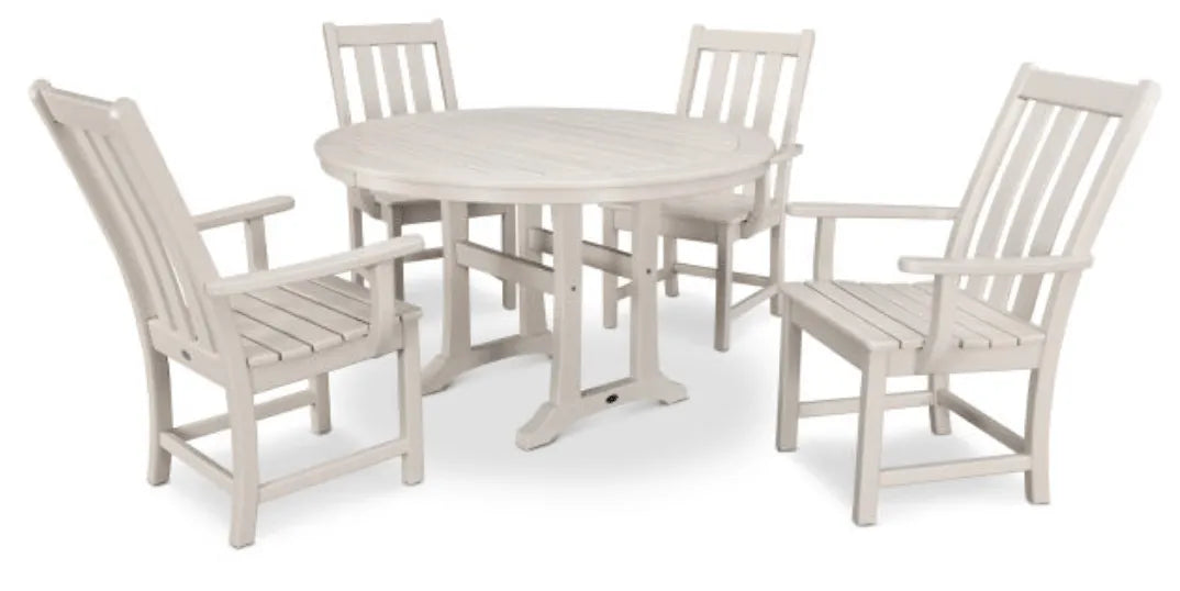 Polywood Dining Set Sand POLYWOOD® Vineyard 5-Piece Round Dining Set with Trestle Legs