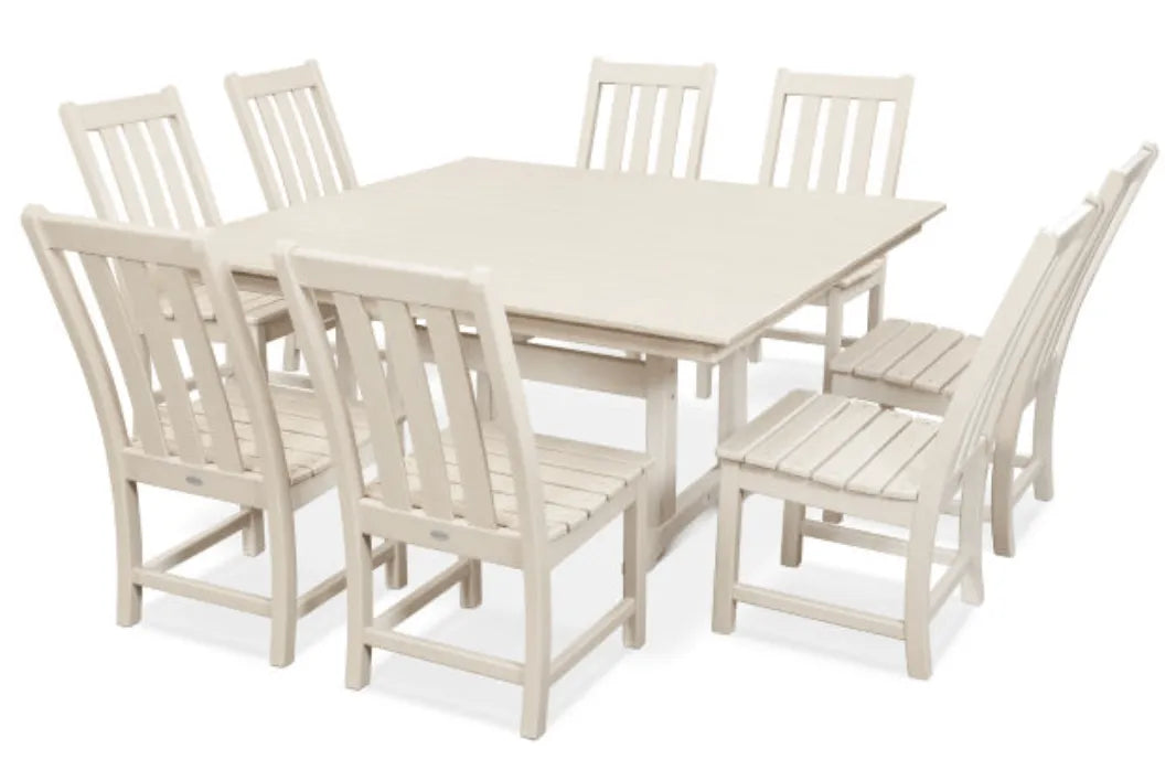 Polywood Dining Set Sand POLYWOOD® Vineyard 9-Piece Farmhouse Trestle Dining Set