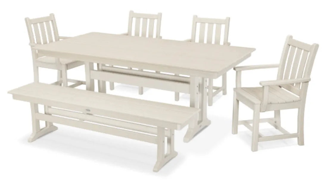 Polywood Dining Set Sand POLYWOOD® Traditional Garden Arm Chair 6-Piece Farmhouse Dining Set