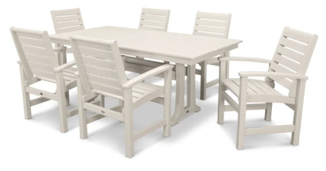 Polywood Dining Set Sand POLYWOOD® Signature 7-Piece Farmhouse Dining Set with Trestle Legs