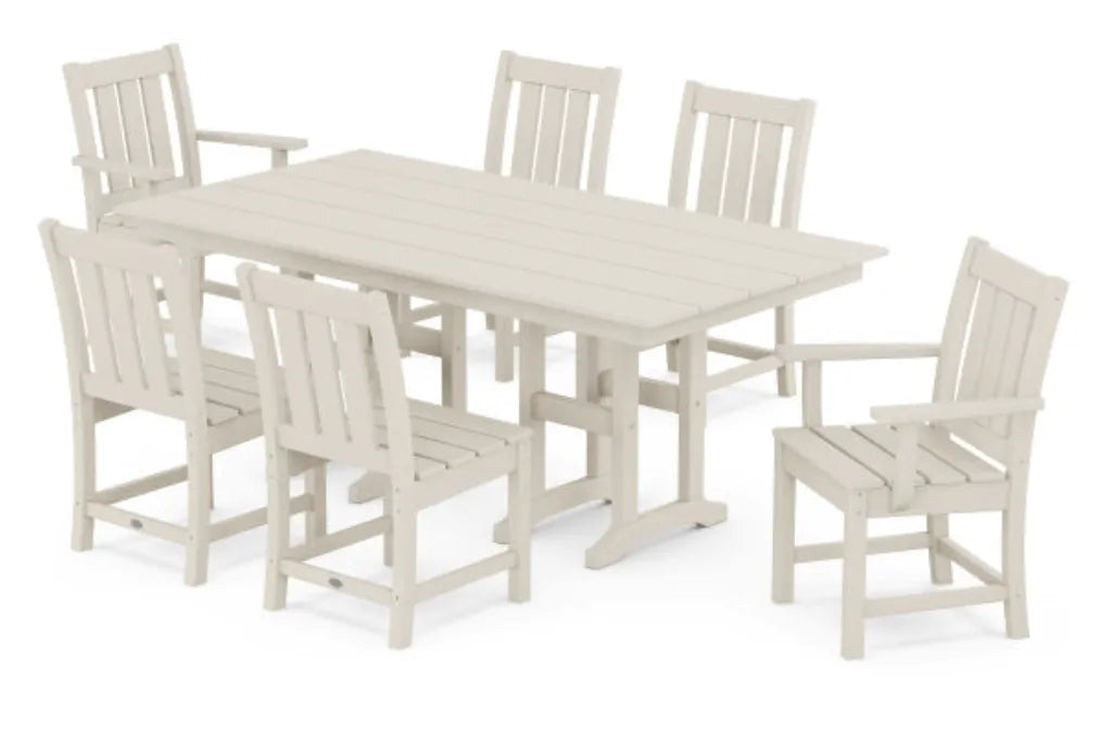 Polywood Dining Set Sand / Pedestal Legs POLYWOOD® Oxford 7-Piece Farmhouse Dining Set