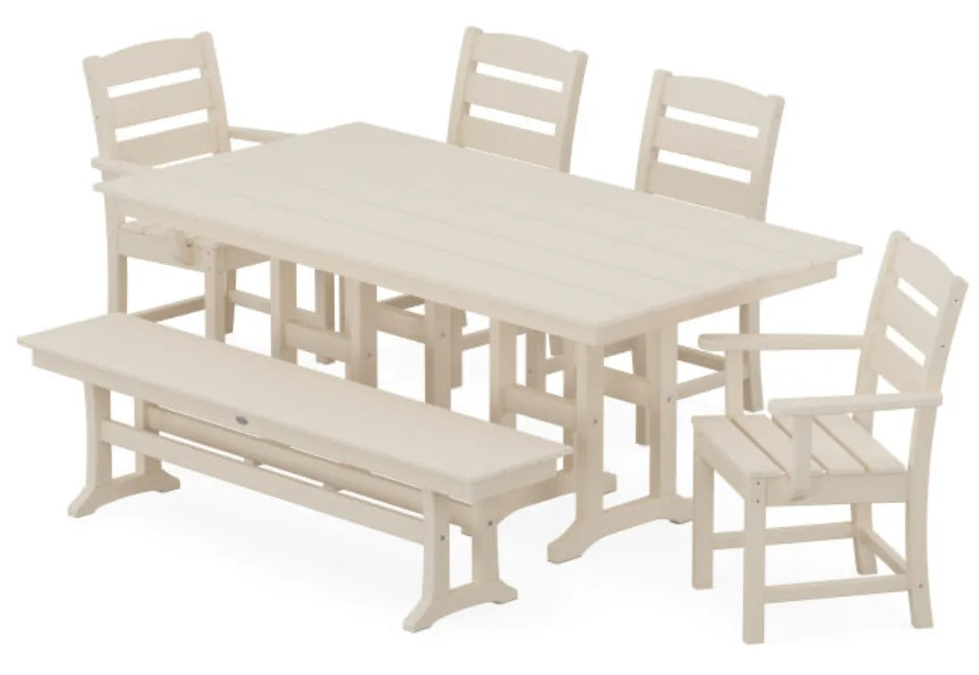 Polywood Dining Set Sand / Pedestal Legs POLYWOOD® 6-Piece Farmhouse Dining Set with Bench