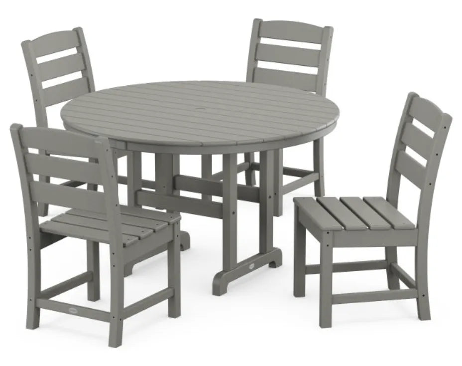 Polywood Dining Set Slate Grey POLYWOOD® Lakeside 5-Piece Round Farmhouse Side Chair Dining Set