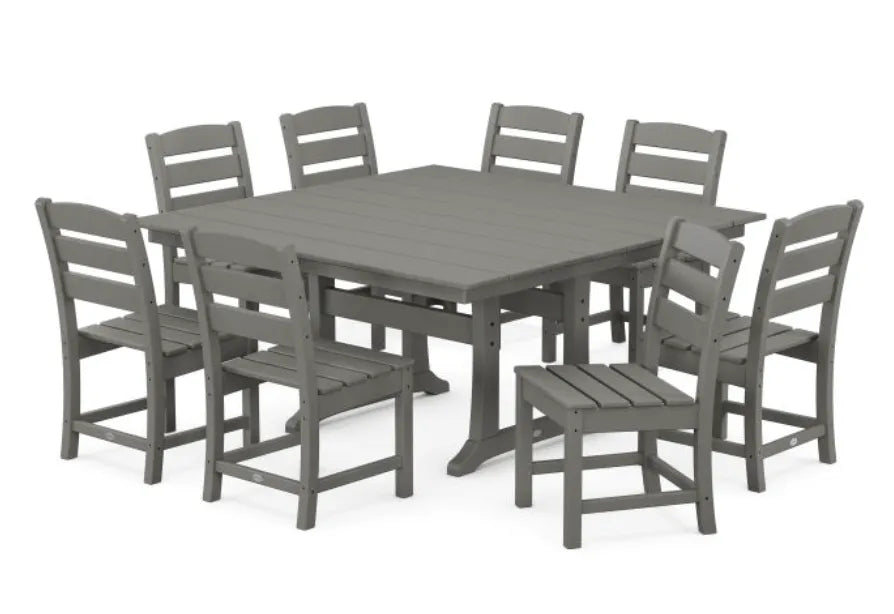 Polywood Dining Set Slate Grey POLYWOOD® Lakeside 9-Piece Farmhouse Trestle Dining Set