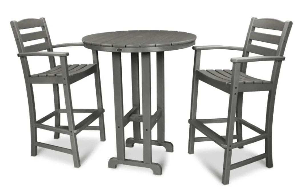 Polywood Dining Set Slate Grey POLYWOOD® La Casa Café 3-Piece Round Farmhouse Bar Set