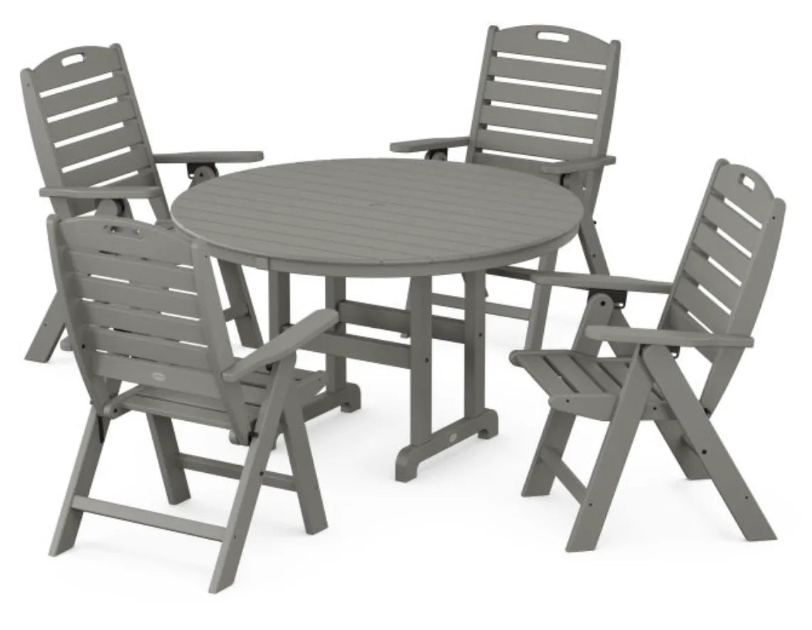 Polywood Dining Set Slate Grey POLYWOOD® Nautical Folding Chair 5-Piece Round Farmhouse Dining Set