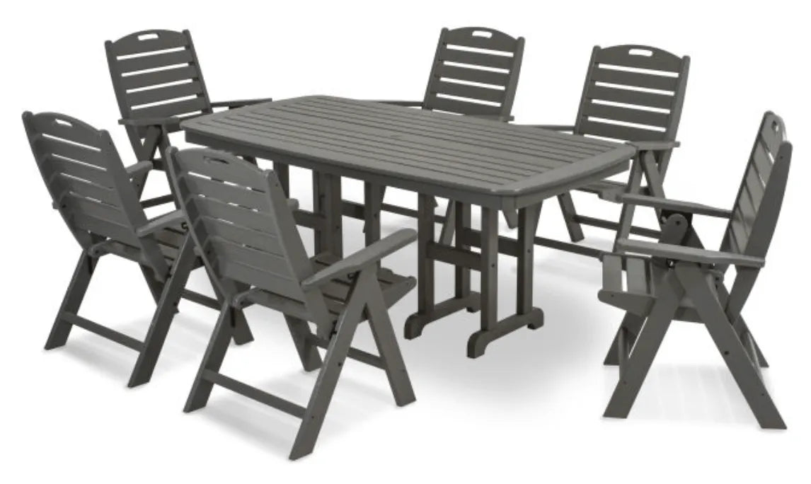 Polywood Dining Set Slate Grey POLYWOOD® Nautical Folding Highback Chair 7-Piece Dining Set