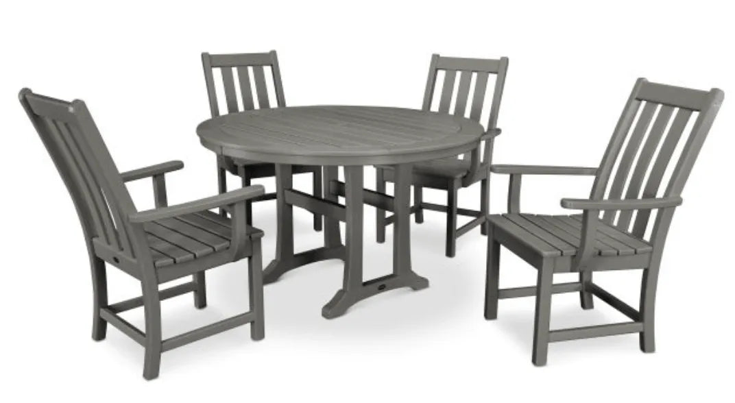 Polywood Dining Set Slate Grey POLYWOOD® Vineyard 5-Piece Round Dining Set with Trestle Legs