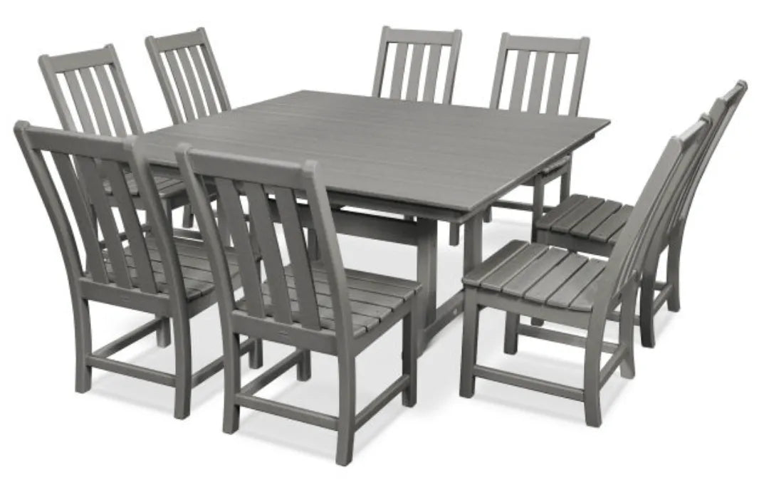 Polywood Dining Set Slate Grey POLYWOOD® Vineyard 9-Piece Farmhouse Trestle Dining Set