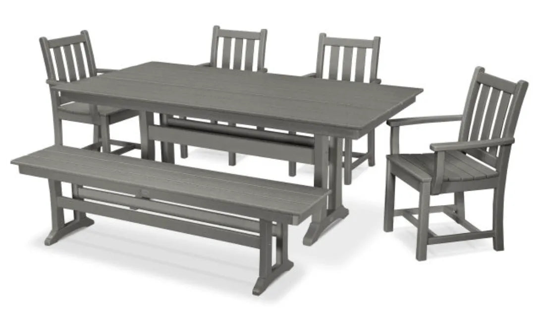 Polywood Dining Set Slate Grey POLYWOOD® Traditional Garden Arm Chair 6-Piece Farmhouse Dining Set