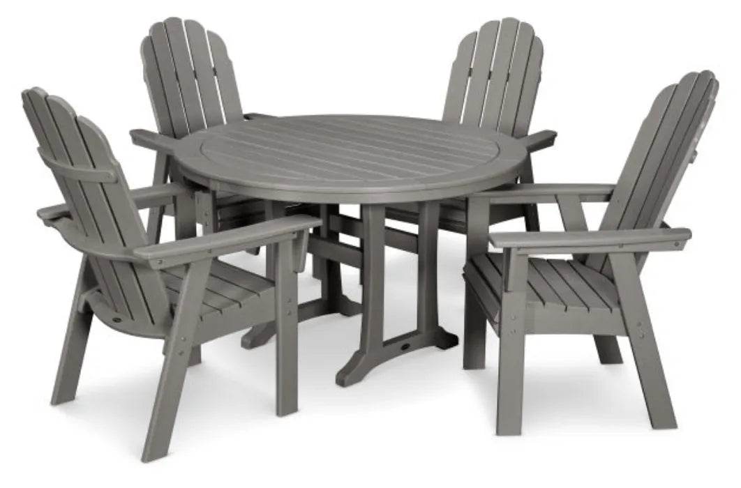 Polywood Dining Set Slate Grey POLYWOOD® Vineyard Curveback Adirondack 5-Piece Nautical Trestle Dining Set