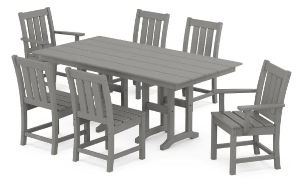 Polywood Dining Set Slate Grey / Pedestal Legs POLYWOOD® Oxford 7-Piece Farmhouse Dining Set