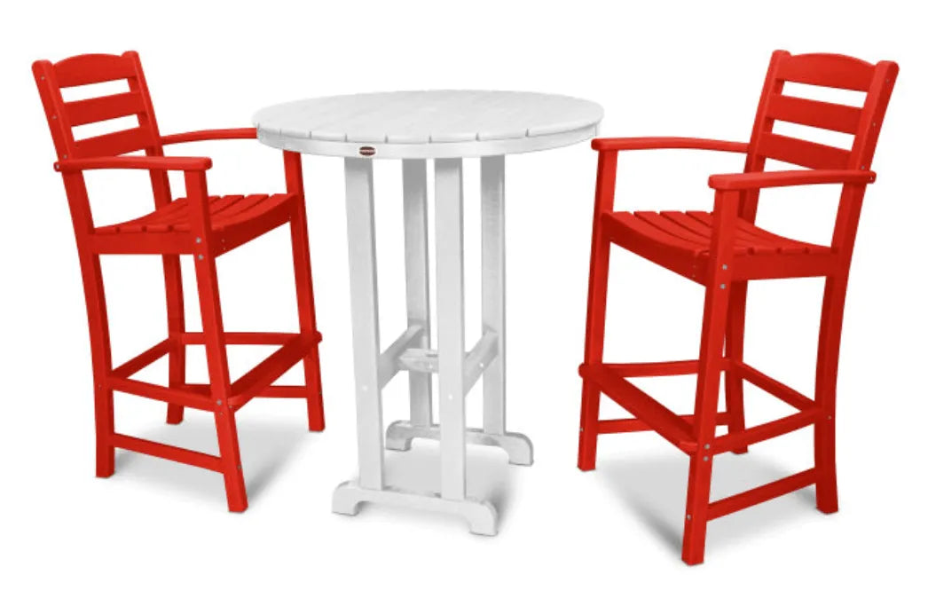 Polywood Dining Set Sunset Red POLYWOOD® La Casa Café 3-Piece Round Farmhouse Bar Set