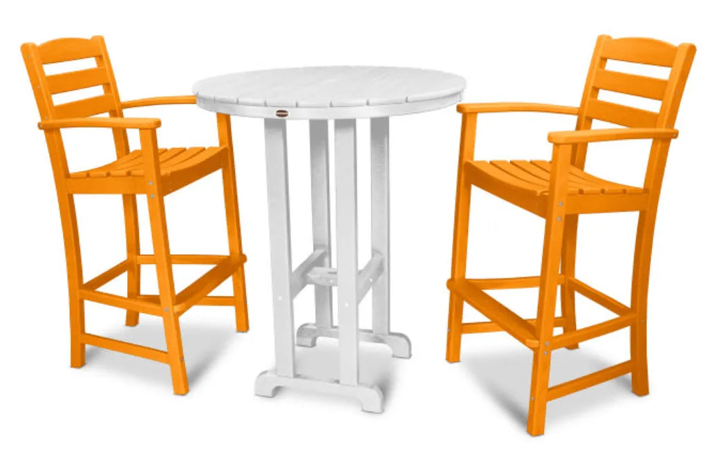 Polywood Dining Set Tangerine POLYWOOD® La Casa Café 3-Piece Round Farmhouse Bar Set