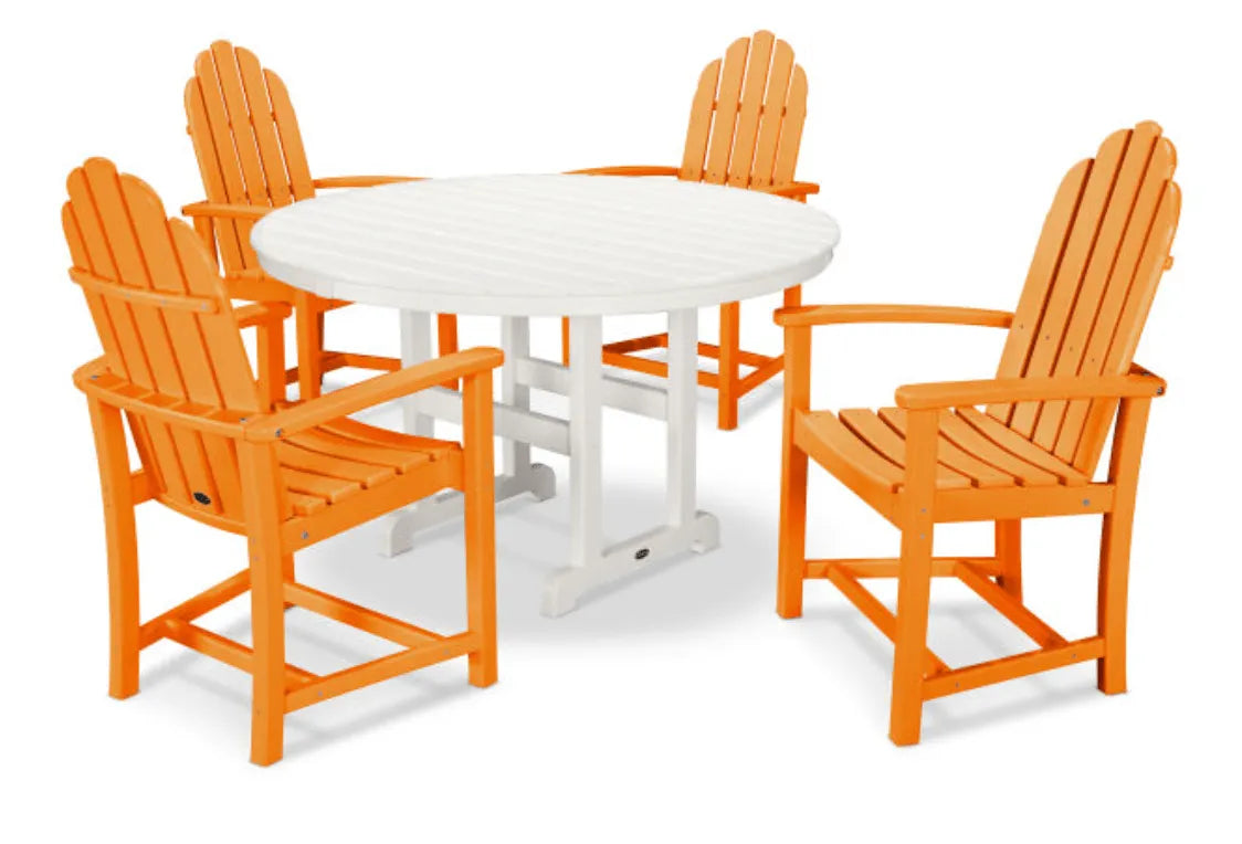 Polywood Dining Set Tangerine POLYWOOD® Classic Adirondack 5-Piece Round Farmhouse Dining Set