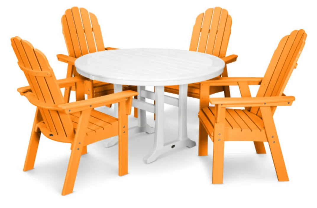 Polywood Dining Set Tangerine POLYWOOD® Vineyard Curveback Adirondack 5-Piece Nautical Trestle Dining Set