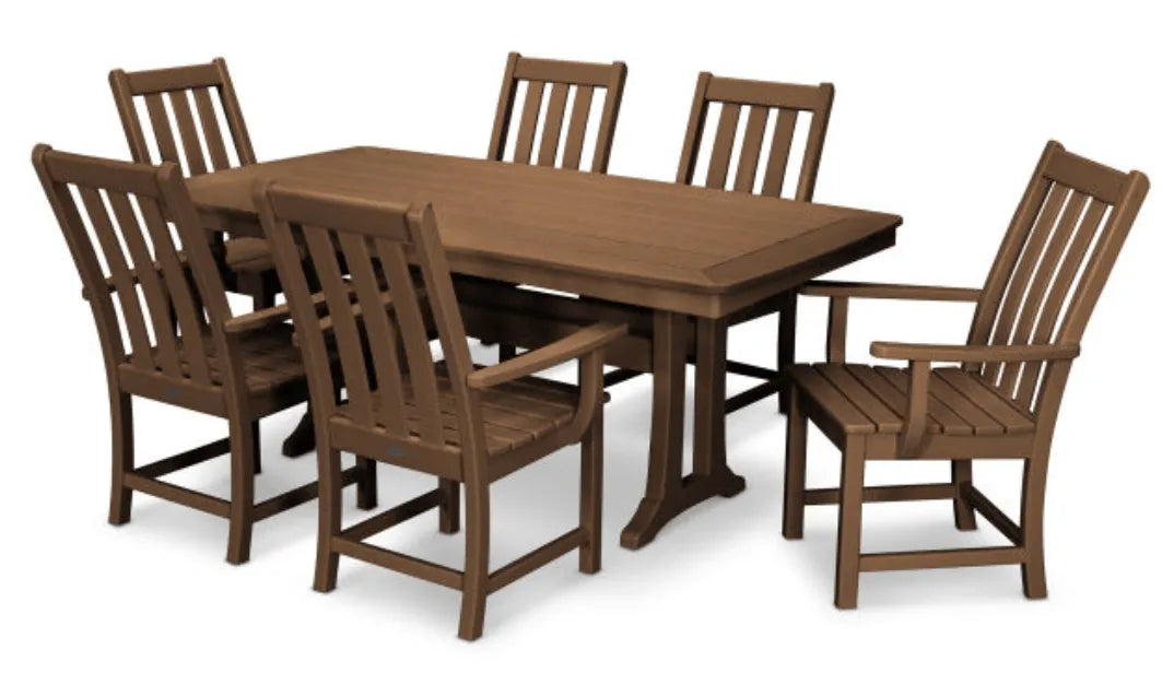 Polywood Dining Set Teak POLYWOOD® Vineyard 7-Piece Arm Chair Dining Set