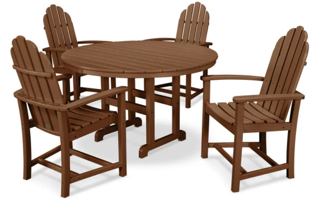 Polywood Dining Set Teak POLYWOOD® Classic Adirondack 5-Piece Round Farmhouse Dining Set