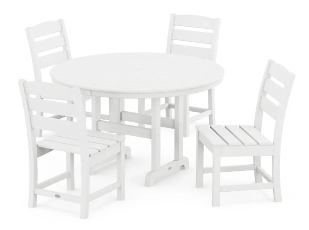 Polywood Dining Set White POLYWOOD® Lakeside 5-Piece Round Farmhouse Side Chair Dining Set