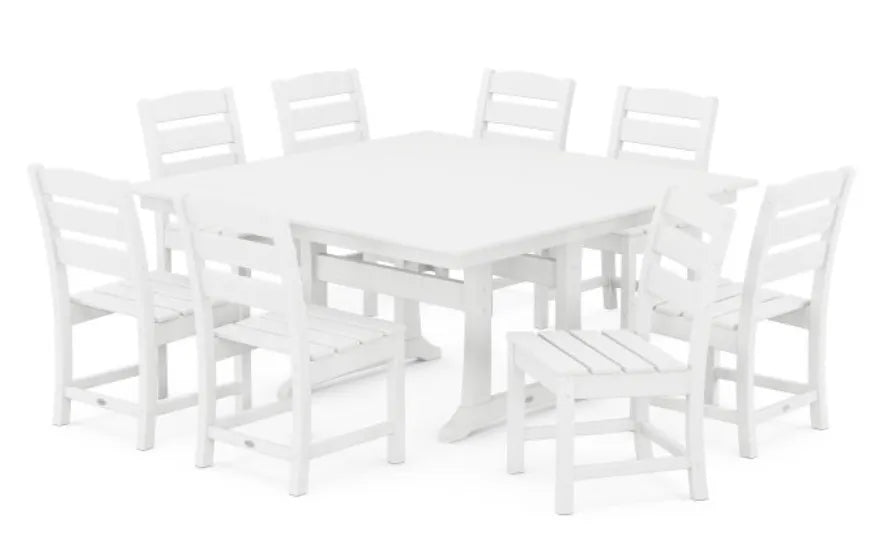 Polywood Dining Set White POLYWOOD® Lakeside 9-Piece Farmhouse Trestle Dining Set