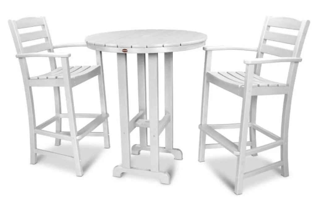 Polywood Dining Set White POLYWOOD® La Casa Café 3-Piece Round Farmhouse Bar Set