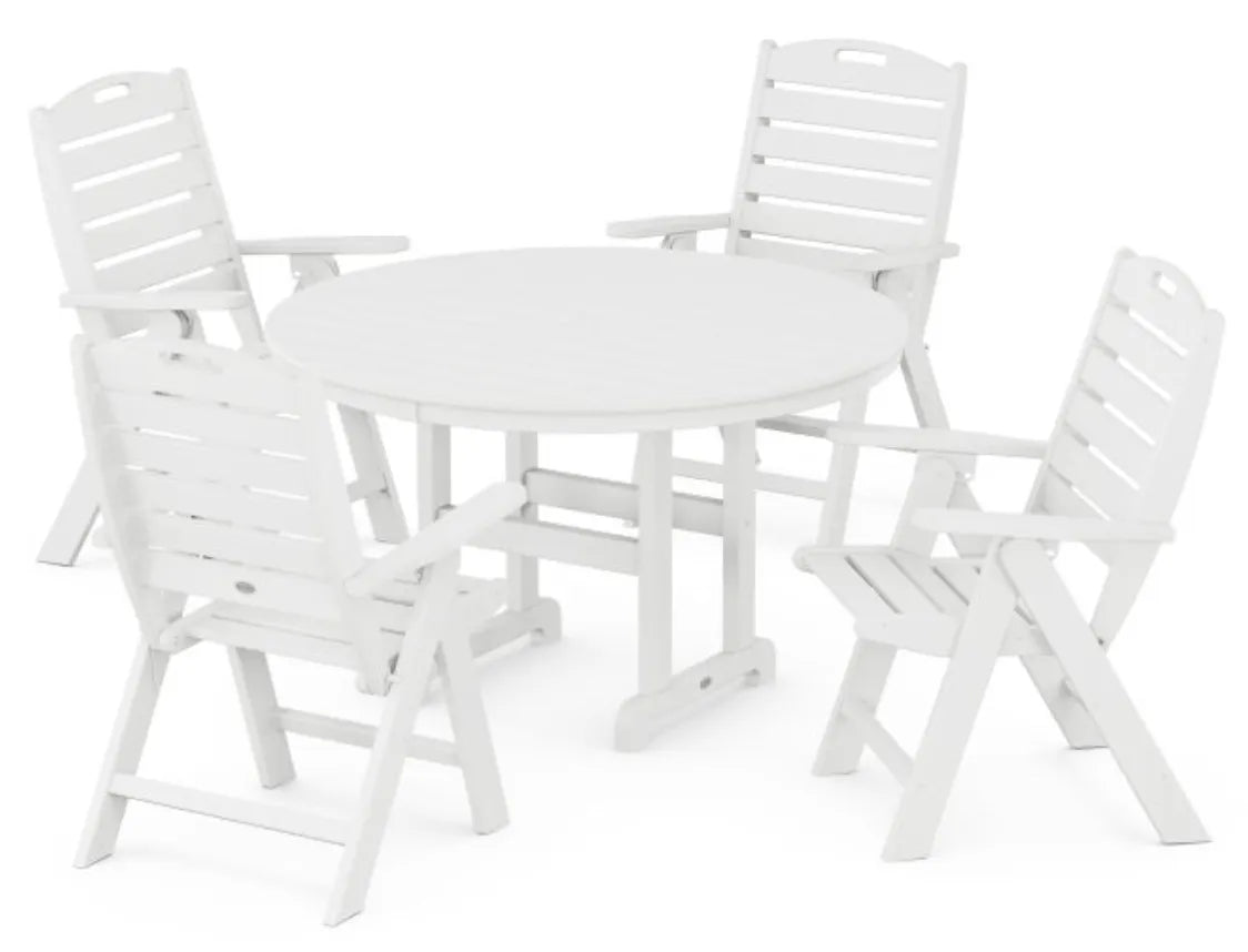 Polywood Dining Set White POLYWOOD® Nautical Folding Chair 5-Piece Round Farmhouse Dining Set
