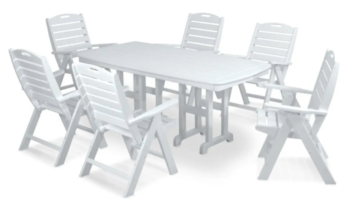 Polywood Dining Set White POLYWOOD® Nautical Folding Highback Chair 7-Piece Dining Set