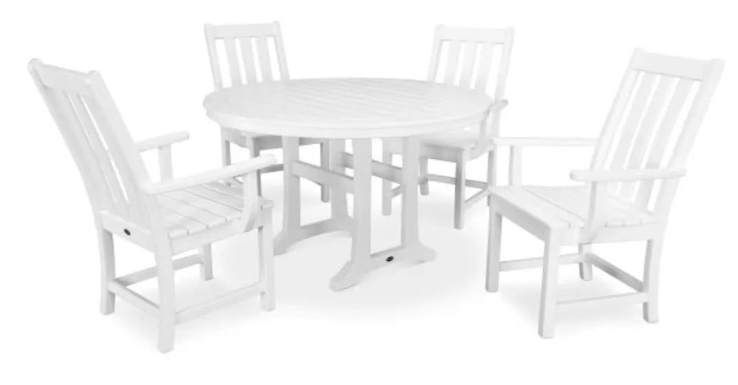 Polywood Dining Set White POLYWOOD® Vineyard 5-Piece Round Dining Set with Trestle Legs