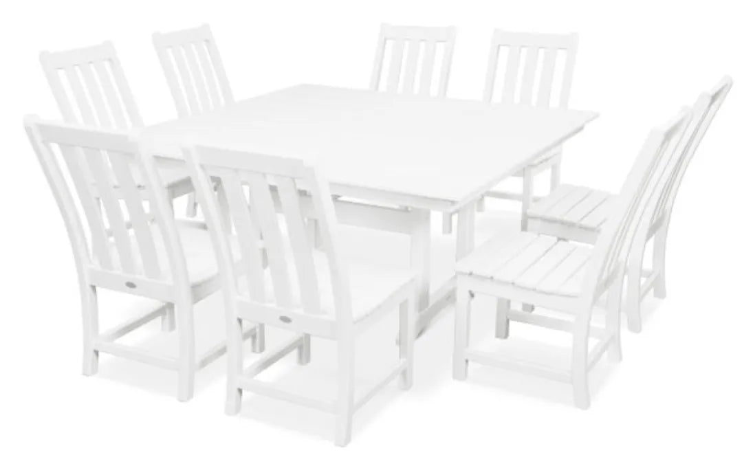 Polywood Dining Set White POLYWOOD® Vineyard 9-Piece Farmhouse Trestle Dining Set