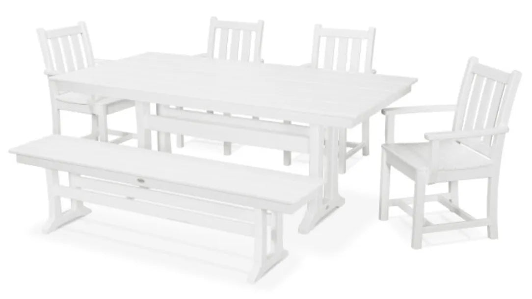 Polywood Dining Set White POLYWOOD® Traditional Garden Arm Chair 6-Piece Farmhouse Dining Set