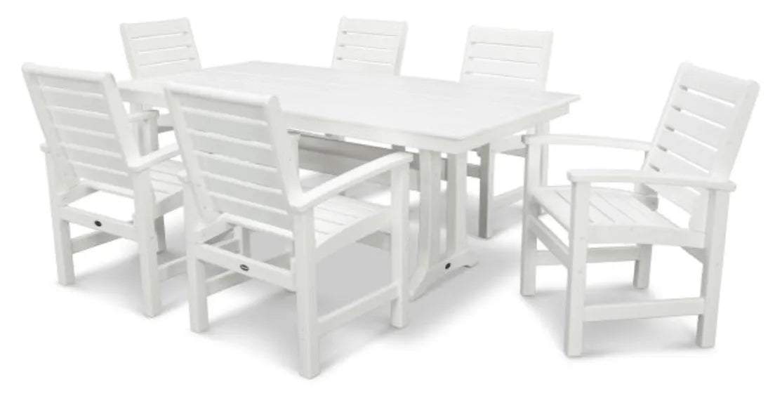 Polywood Dining Set White POLYWOOD® Signature 7-Piece Farmhouse Dining Set with Trestle Legs