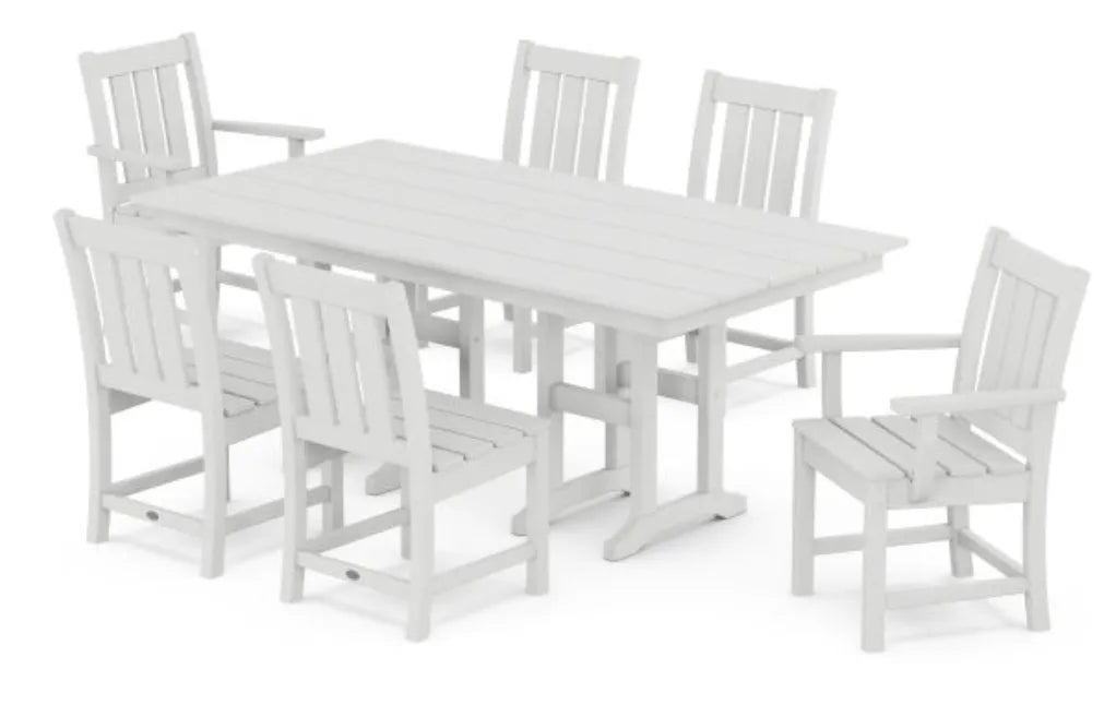 Polywood Dining Set White / Pedestal Legs POLYWOOD® Oxford 7-Piece Farmhouse Dining Set