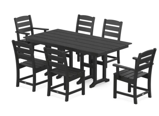 Polywood Furniture Set Slate Grey POLYWOOD® Lakeside 7-Piece Farmhouse Dining Set