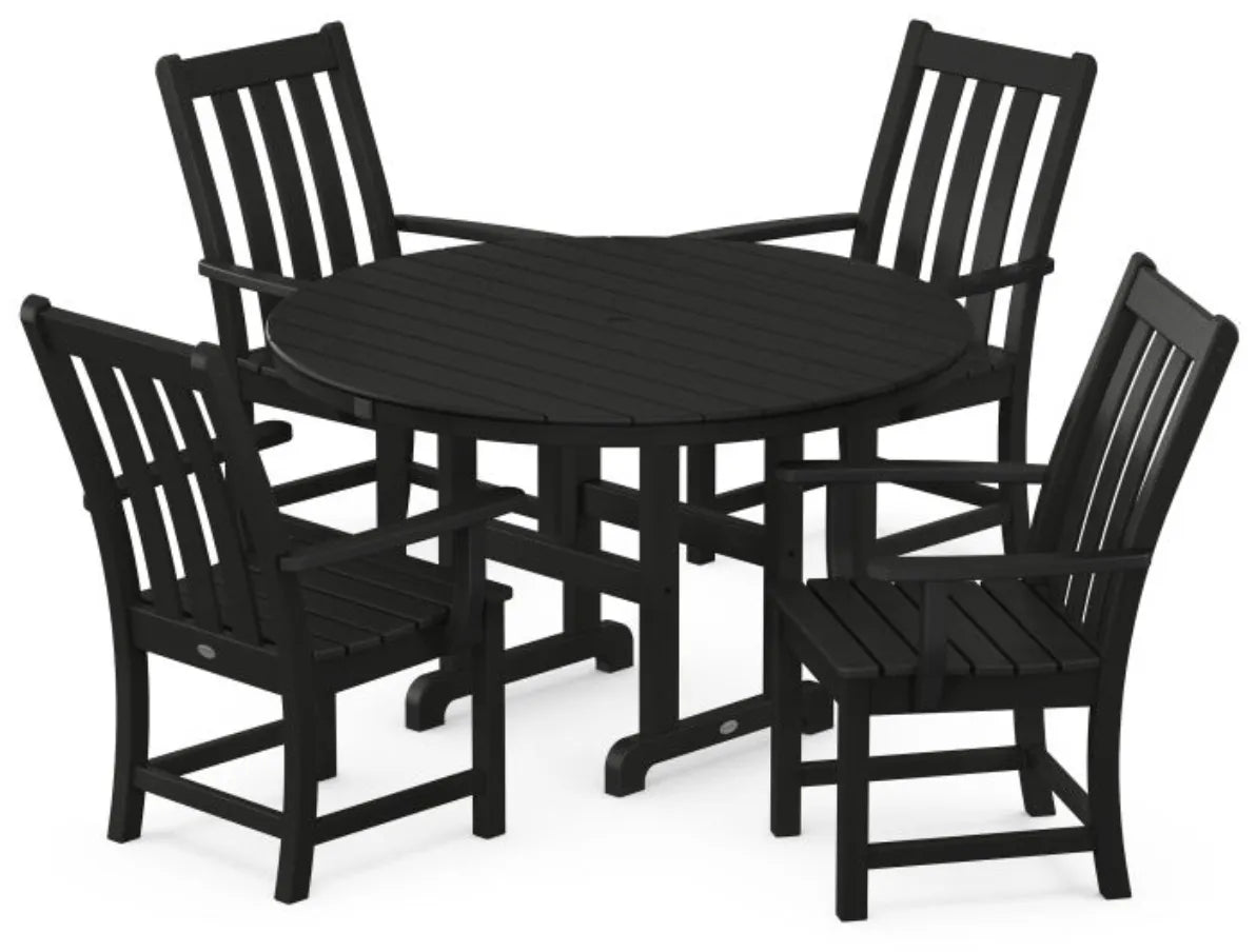 Polywood Furniture Set Black POLYWOOD® Vineyard 5-Piece Round Farmhouse Dining Set