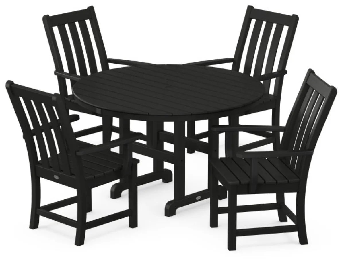 Polywood Furniture Set Slate Grey POLYWOOD® Vineyard 5-Piece Round Farmhouse Dining Set