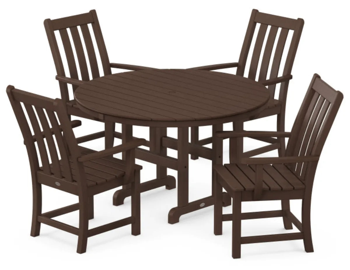 Polywood Furniture Set Mahogany POLYWOOD® Vineyard 5-Piece Round Farmhouse Dining Set