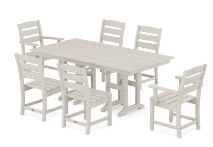Polywood Furniture Set Sand POLYWOOD® Lakeside 7-Piece Farmhouse Dining Set