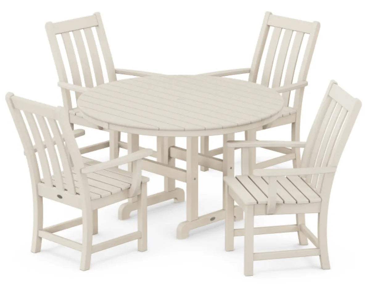 Polywood Furniture Set Sand POLYWOOD® Vineyard 5-Piece Round Farmhouse Dining Set
