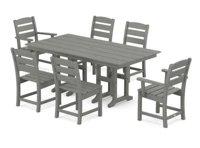 Polywood Furniture Set Slate Grey POLYWOOD® Lakeside 7-Piece Farmhouse Dining Set