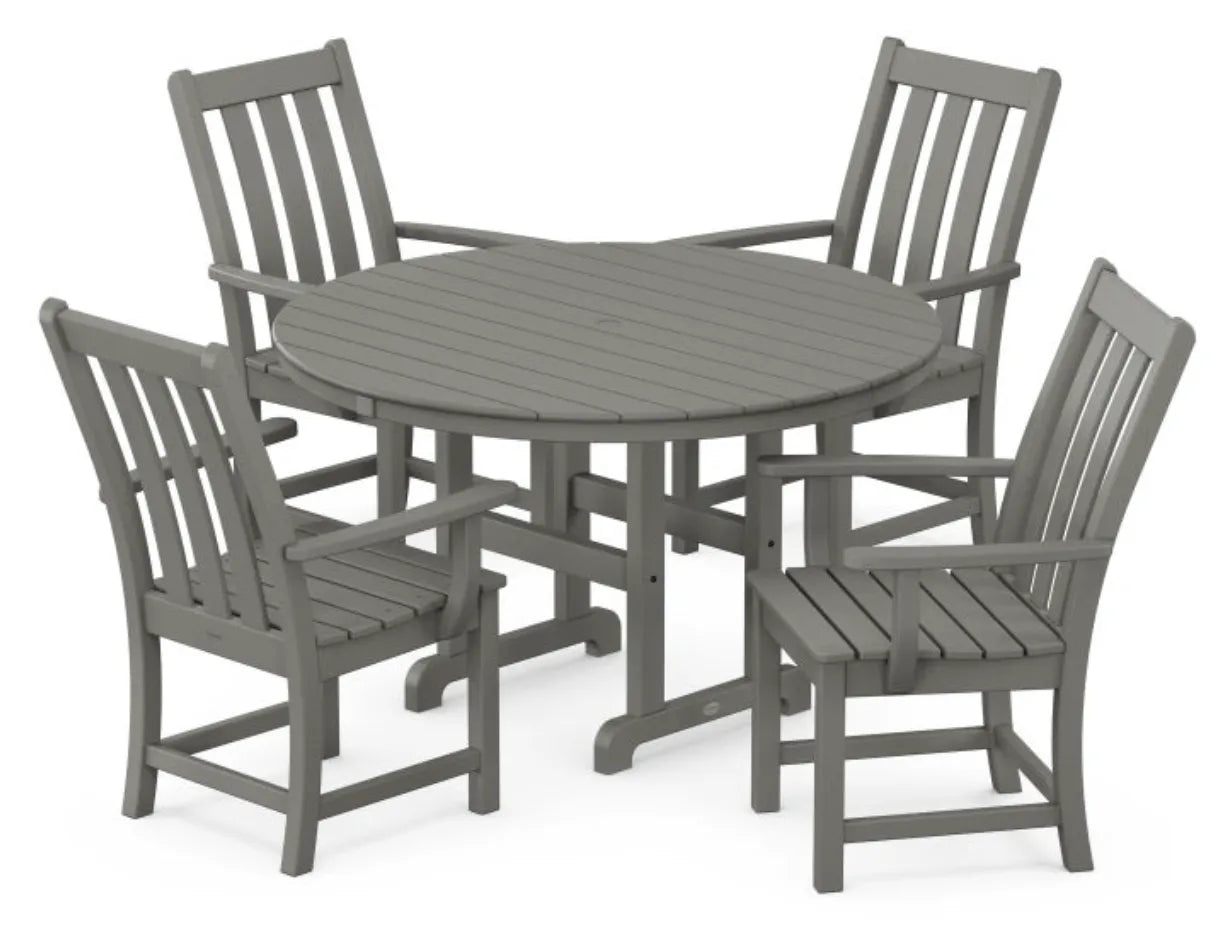 Polywood Furniture Set Slate Grey POLYWOOD® Vineyard 5-Piece Round Farmhouse Dining Set