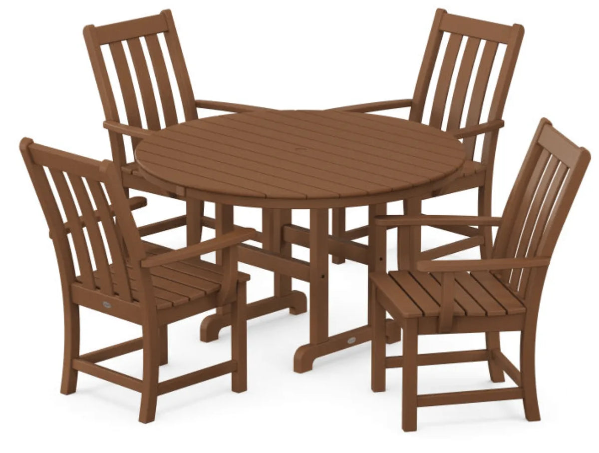 Polywood Furniture Set Teak POLYWOOD® Vineyard 5-Piece Round Farmhouse Dining Set